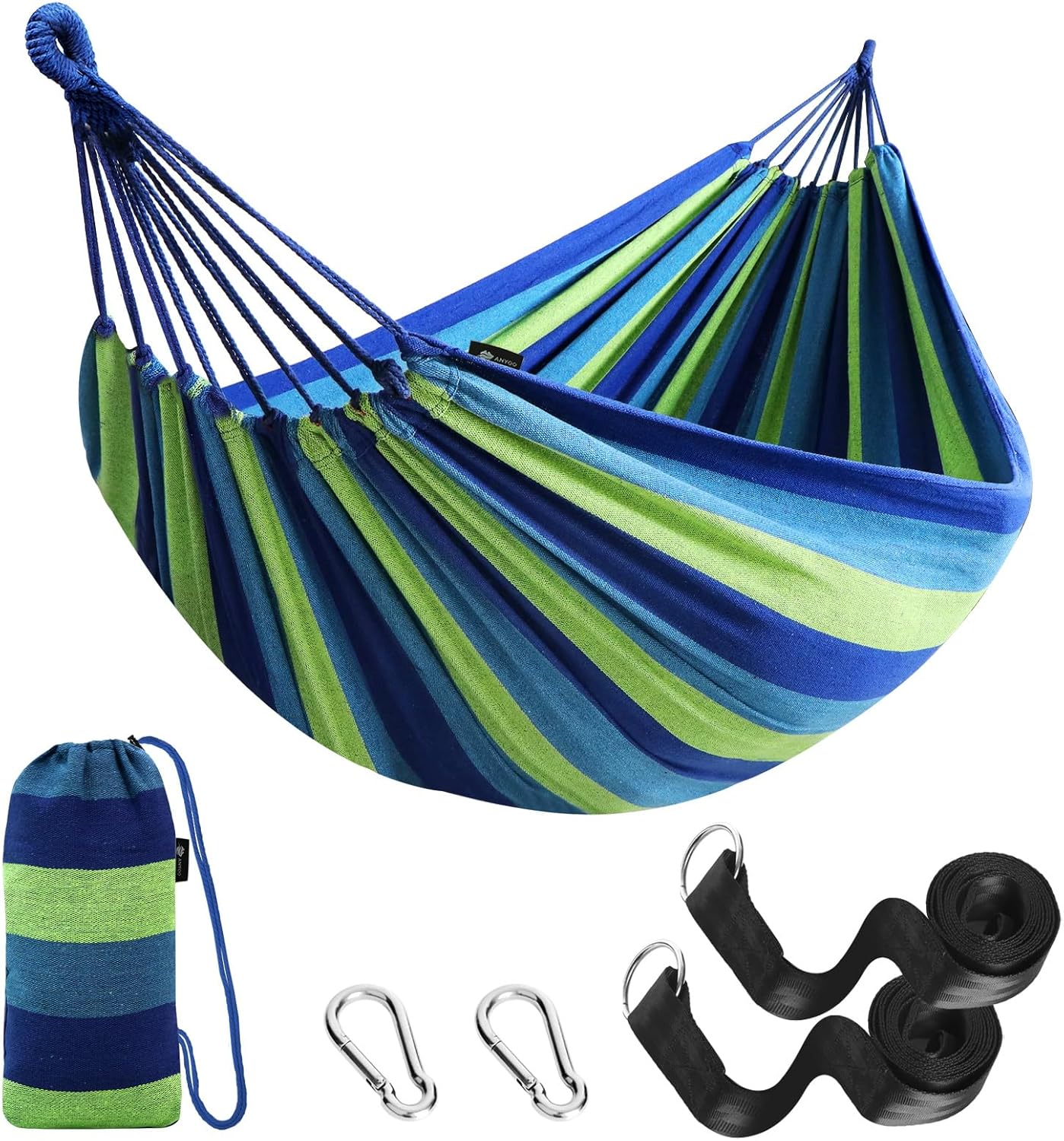 Anyoo Garden Cotton Hammock Comfortable Fabric Hammock with Tree Straps for Hanging Sturdy Hammock Up to 660lbs Portable Hammock with Travel Bag for Camping Outdoor/Indoor Patio Backyard