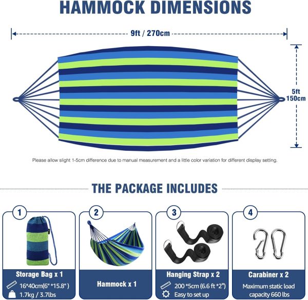 Anyoo Garden Cotton Hammock Comfortable Fabric Hammock with Tree Straps for Hanging Sturdy Hammock Up to 660lbs Portable Hammock with Travel Bag for Camping Outdoor/Indoor Patio Backyard - Image 3