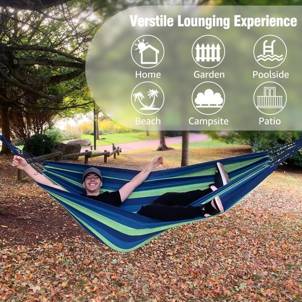 Anyoo Garden Cotton Hammock Comfortable Fabric Hammock with Tree Straps for Hanging Sturdy Hammock Up to 660lbs Portable Hammock with Travel Bag for Camping Outdoor/Indoor Patio Backyard - Image 6