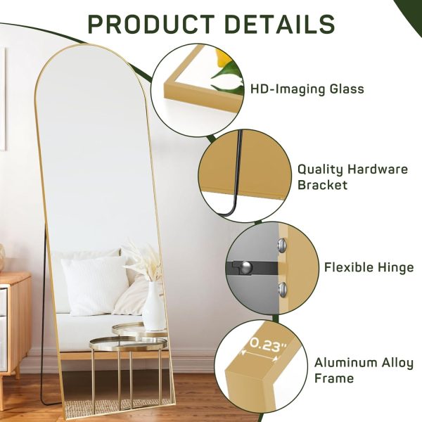 Arched Mirror Full Length, 16"x59" Body Wall Mirrors with Shatter-Proof Glass, Floor Standing, Hanging or Leaning, Tall Arch Mirror with Stand Aluminum Alloy Frame for Bedroom Cloakroom - Image 5