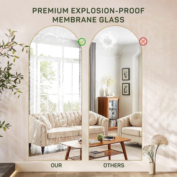 Arched Mirror Full Length, 16"x59" Body Wall Mirrors with Shatter-Proof Glass, Floor Standing, Hanging or Leaning, Tall Arch Mirror with Stand Aluminum Alloy Frame for Bedroom Cloakroom - Image 6