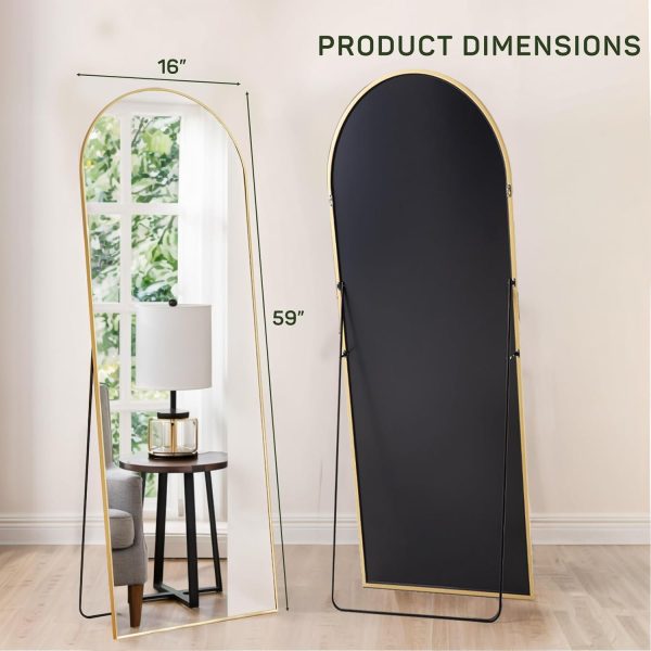 Arched Mirror Full Length, 16"x59" Body Wall Mirrors with Shatter-Proof Glass, Floor Standing, Hanging or Leaning, Tall Arch Mirror with Stand Aluminum Alloy Frame for Bedroom Cloakroom - Image 7