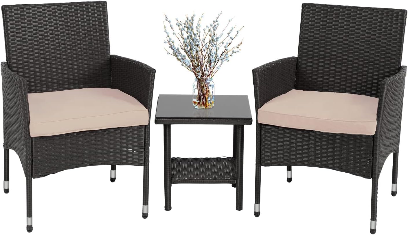FDW Patio Furniture Set 4 Pieces Outdoor Rattan Chair Wicker Sofa Garden Conversation Bistro Sets for Yard,Pool or Backyard