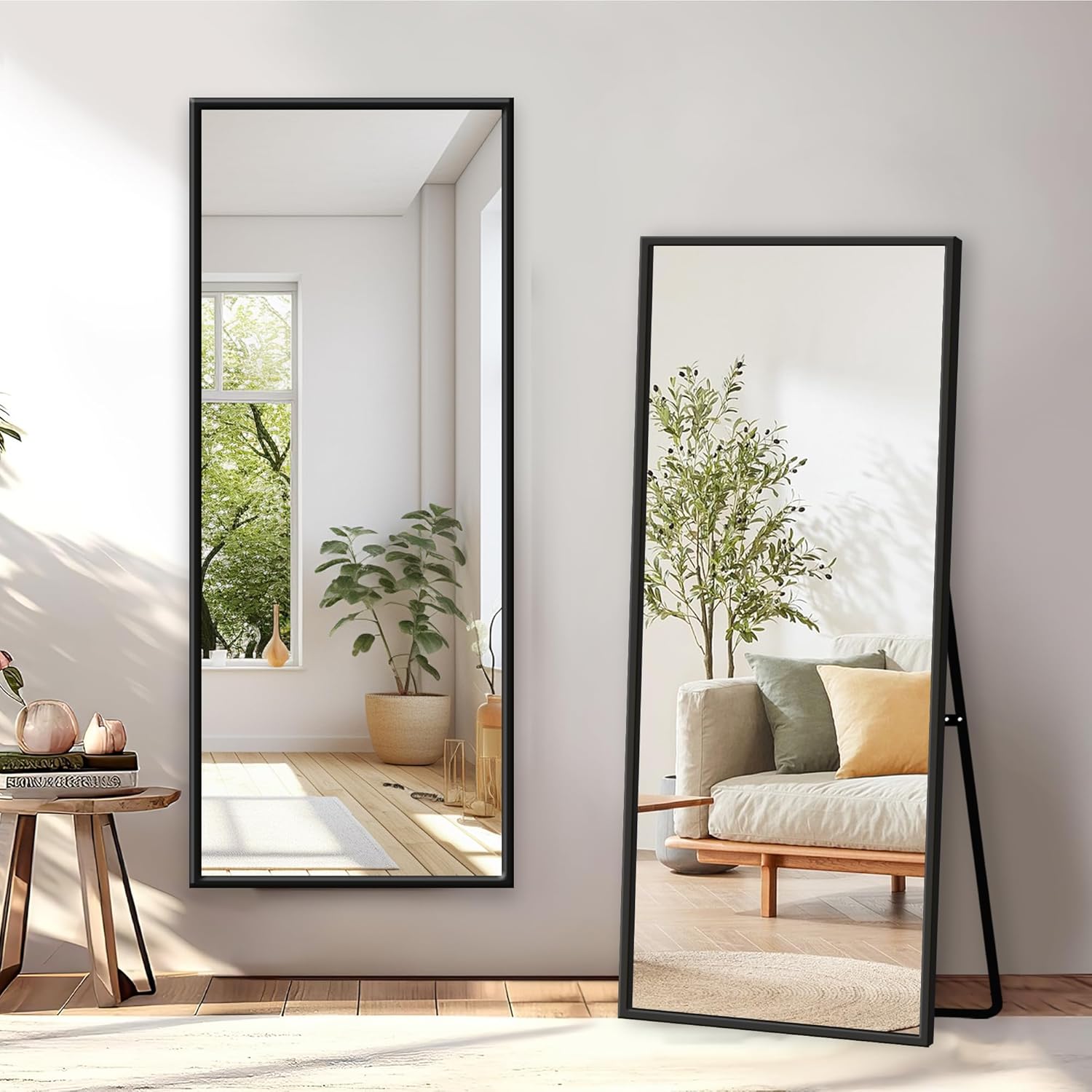 Full Length Mirror with Stand - 56" x 19" Aluminum Alloy Frame Full Body Mirror, Standing Hanging or Leaning Wall Floor Mirror for Bedroom Living Room Dressing Room, Black