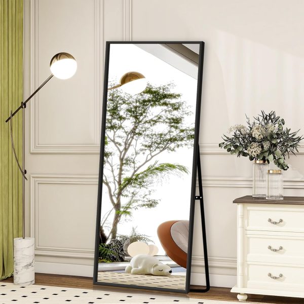 Full Length Mirror with Stand - 56" x 19" Aluminum Alloy Frame Full Body Mirror, Standing Hanging or Leaning Wall Floor Mirror for Bedroom Living Room Dressing Room, Black - Image 2