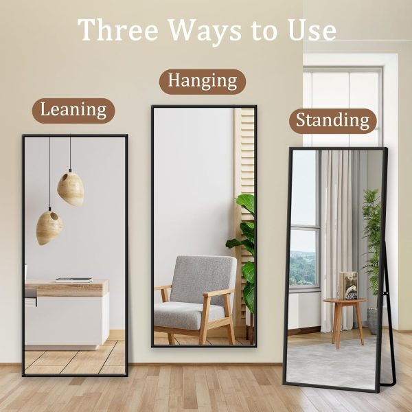 Full Length Mirror with Stand - 56" x 19" Aluminum Alloy Frame Full Body Mirror, Standing Hanging or Leaning Wall Floor Mirror for Bedroom Living Room Dressing Room, Black - Image 3