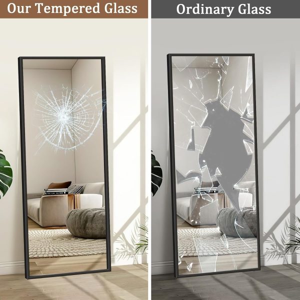 Full Length Mirror with Stand - 56" x 19" Aluminum Alloy Frame Full Body Mirror, Standing Hanging or Leaning Wall Floor Mirror for Bedroom Living Room Dressing Room, Black - Image 5