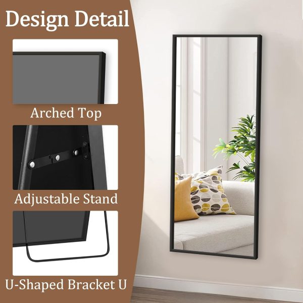Full Length Mirror with Stand - 56" x 19" Aluminum Alloy Frame Full Body Mirror, Standing Hanging or Leaning Wall Floor Mirror for Bedroom Living Room Dressing Room, Black - Image 6