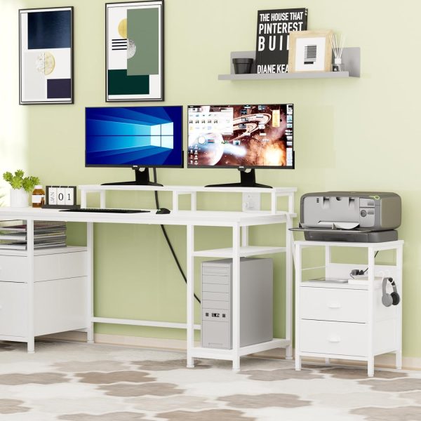 Furologee End Table with Charging Station, Nightstand with Fabric Drawers, Side Tables with USB Ports & Outlets, Night Stand with Storage Shelf & Hooks, for Living Room/Bedroom, White - Image 8