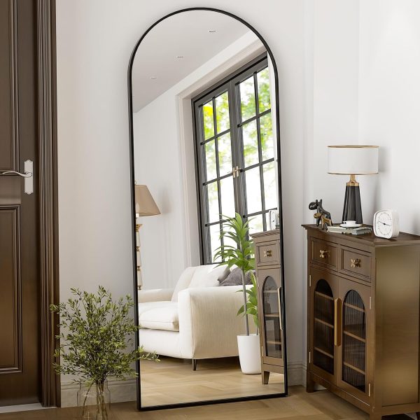 HARRITPURE 64"x21" Full Length Mirror Arched Full Mirror Free Standing Leaning Mirror Wall-Mounted Mirror Aluminum Frame Modern Mirrors for Living Room Bedroom Cloakroom, Black - Image 2