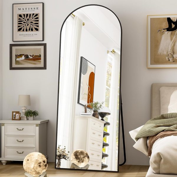 HARRITPURE 64"x21" Full Length Mirror Arched Full Mirror Free Standing Leaning Mirror Wall-Mounted Mirror Aluminum Frame Modern Mirrors for Living Room Bedroom Cloakroom, Black - Image 3