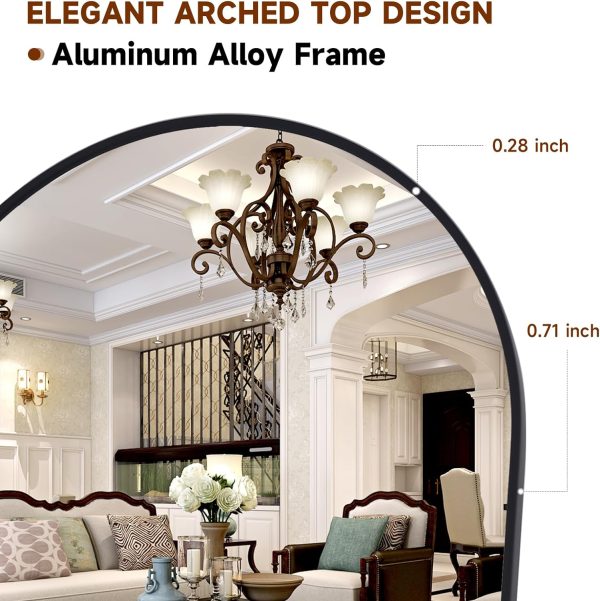 HARRITPURE 64"x21" Full Length Mirror Arched Full Mirror Free Standing Leaning Mirror Wall-Mounted Mirror Aluminum Frame Modern Mirrors for Living Room Bedroom Cloakroom, Black - Image 4