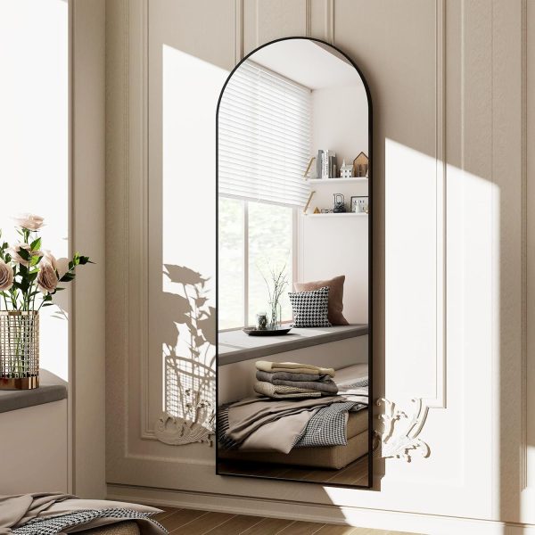 HARRITPURE 64"x21" Full Length Mirror Arched Full Mirror Free Standing Leaning Mirror Wall-Mounted Mirror Aluminum Frame Modern Mirrors for Living Room Bedroom Cloakroom, Black - Image 6