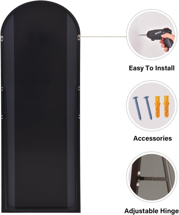 HARRITPURE 64"x21" Full Length Mirror Arched Full Mirror Free Standing Leaning Mirror Wall-Mounted Mirror Aluminum Frame Modern Mirrors for Living Room Bedroom Cloakroom, Black - Image 7