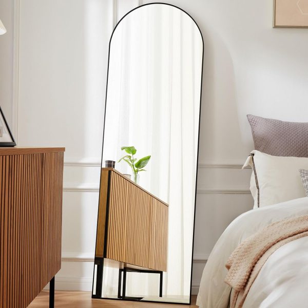 Sweetcrispy Arched Full Length Mirror 59"x16" Full Body Floor Mirror Standing Hanging or Leaning Wall, Arch Wall Mirror with Stand Aluminum Alloy Thin Frame for Bedroom Cloakroom,Black - Image 2