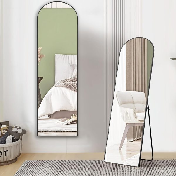Sweetcrispy Arched Full Length Mirror 59"x16" Full Body Floor Mirror Standing Hanging or Leaning Wall, Arch Wall Mirror with Stand Aluminum Alloy Thin Frame for Bedroom Cloakroom,Black - Image 3
