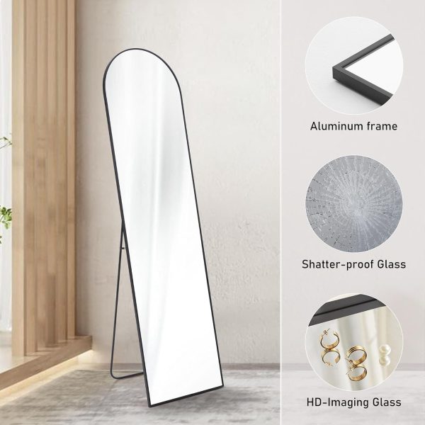 Sweetcrispy Arched Full Length Mirror 59"x16" Full Body Floor Mirror Standing Hanging or Leaning Wall, Arch Wall Mirror with Stand Aluminum Alloy Thin Frame for Bedroom Cloakroom,Black - Image 4